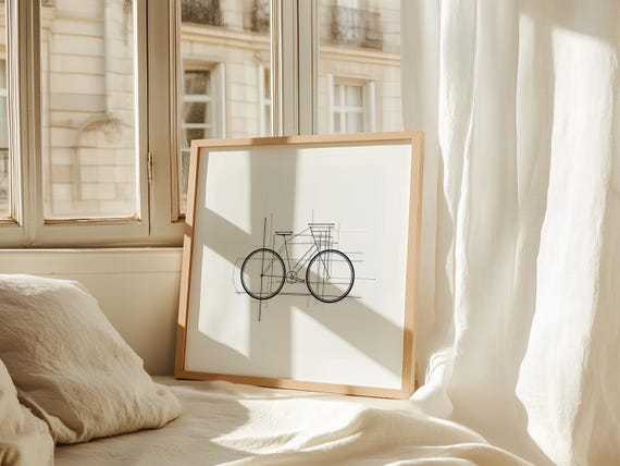Bicycle Blueprint, Minimalist Line Art Poster