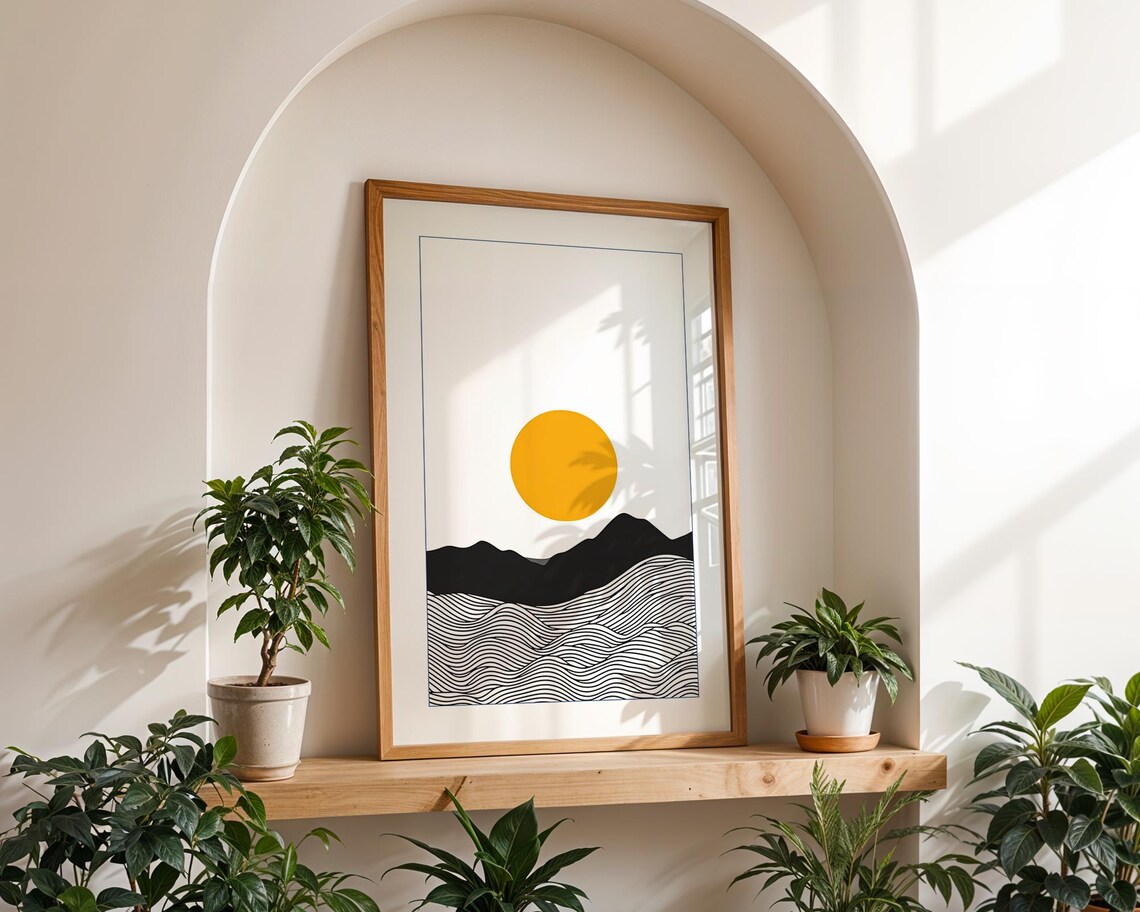 Line Art Sunrise Boho Ocean Landscape Art Print - Image 3