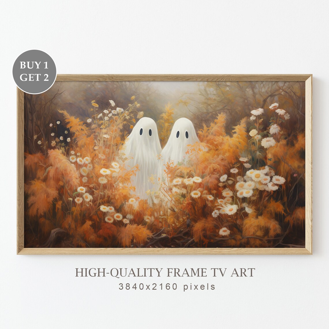 Halloween Ghosts In A Wildflowers Field, Art Print