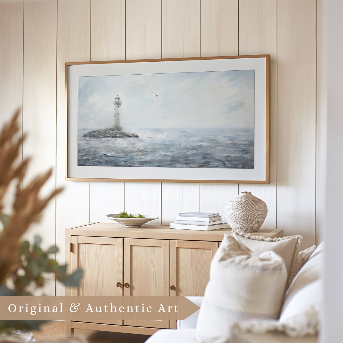 Moody Lighthouse Rocky Coast Seagull Gray Seascape Vintage Oil Painting Poster - Image 4