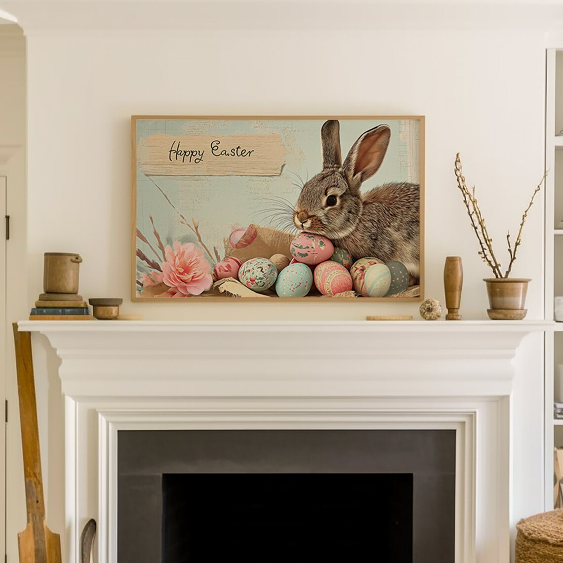 Happy Easter Bunny Decorated Eggs Vintage Style Frame TV Art Print Gift - Image 3