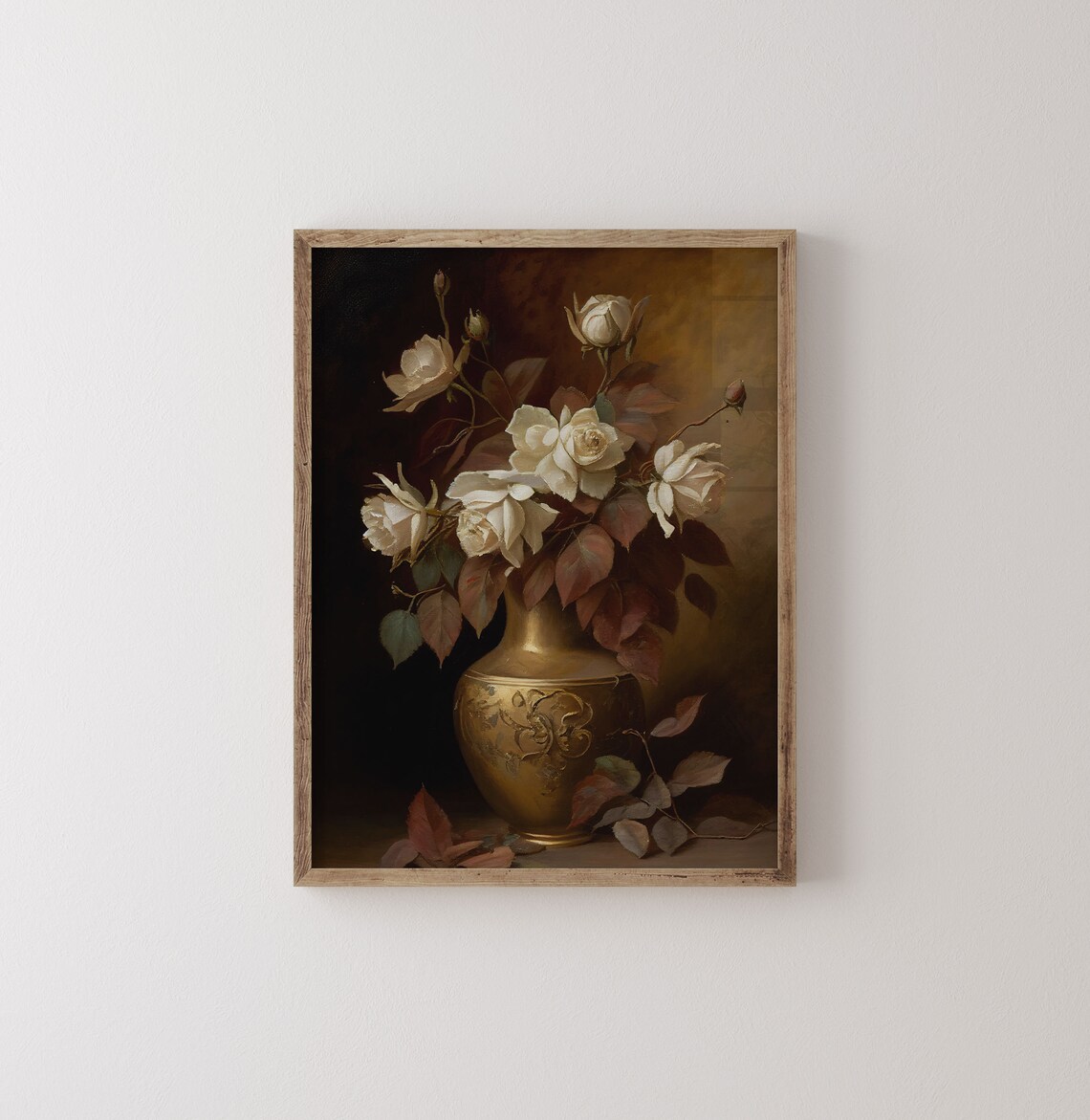 Dark Floral Painting Art, Vintage Moody Roses Print - Image 3