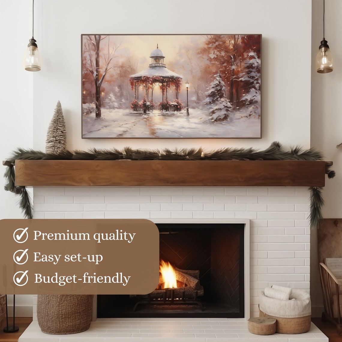 Snowy Park Gazebo Winter Sunset Vintage Romantic Landscape Poster - Image 3