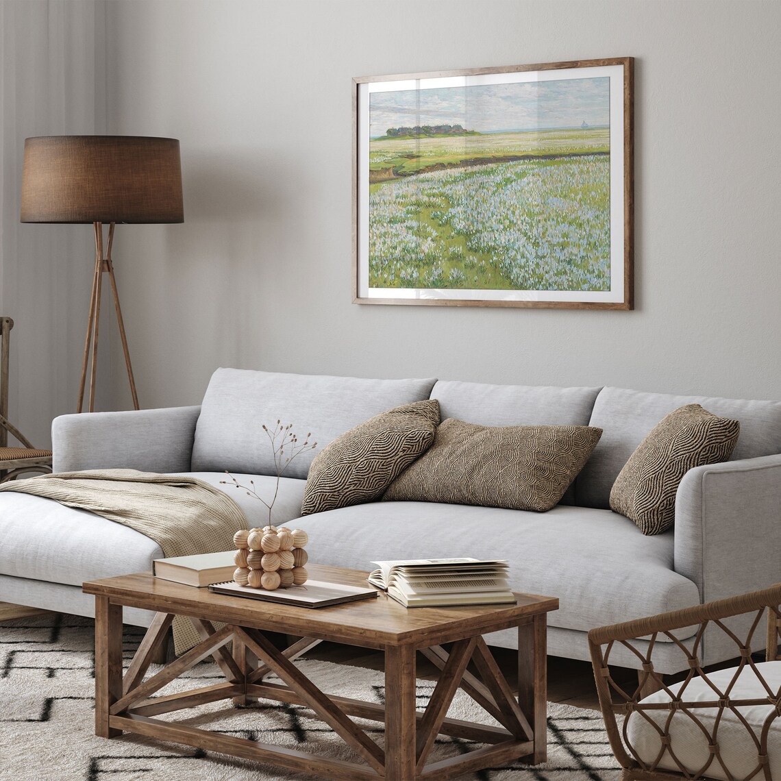 Sage Green Wildflower Field Landscape, Vintage Art Print - Image 2