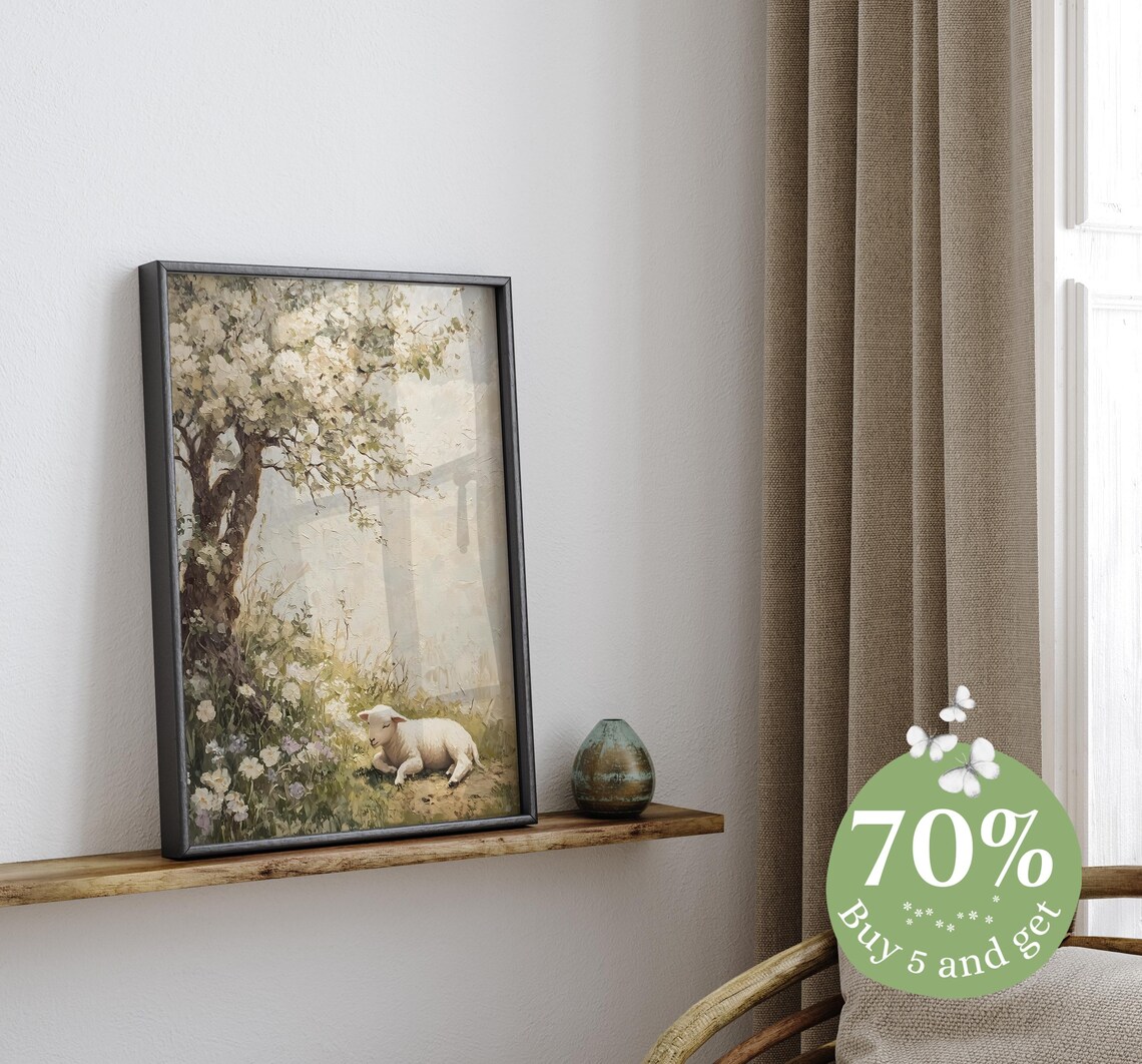 Vintage Spring Landscape, Neutral Farmhouse Art Print - Image 2