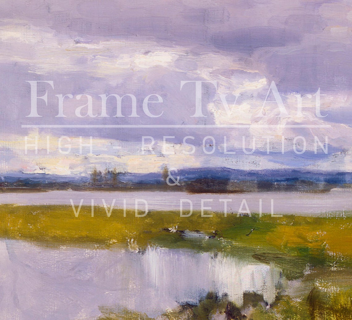 Lavender Cloud Reflections River Marsh Green Banks Vintage Art Poster - Image 2