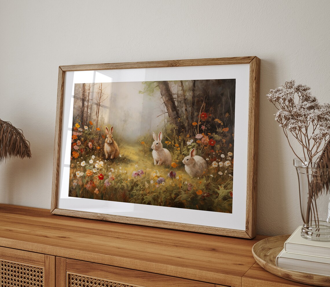 Moody Easter Bunnies Vintage Spring Art Print - Image 3