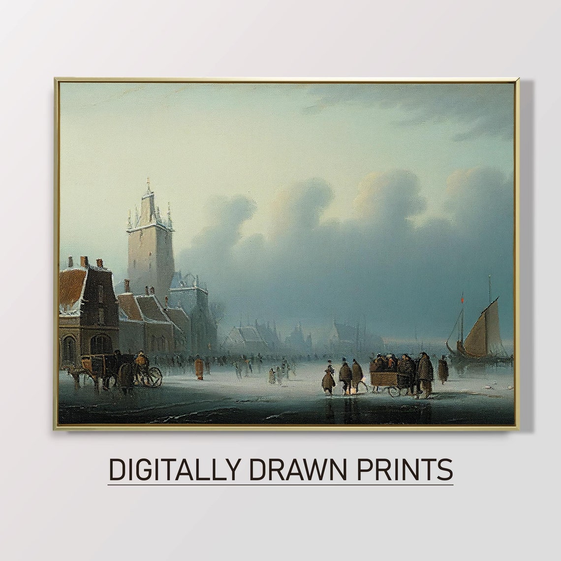 Vintage Landscape Oil Painting Moody European Village Wall Art French Farmhouse Wall Decor