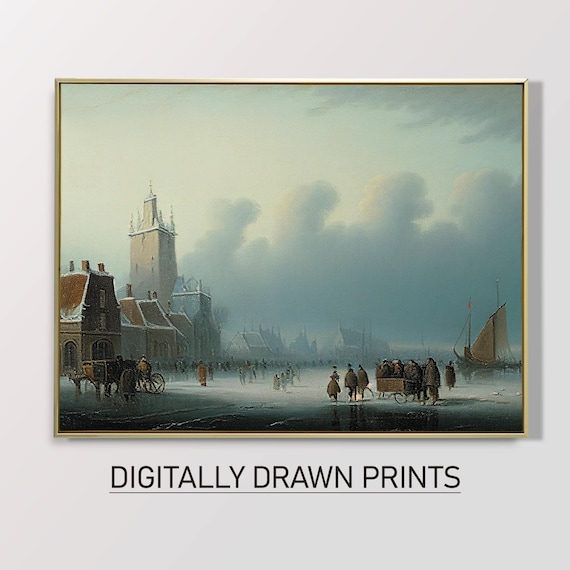 Vintage Landscape Oil Painting Moody European Village Wall Art French Farmhouse Wall Decor