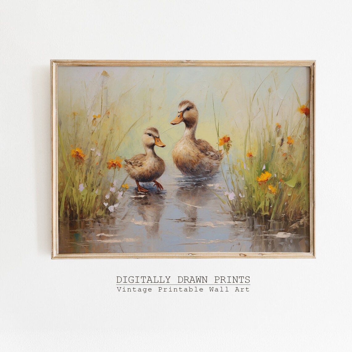 Easter Ducklings Vintage Oil Painting Art Print