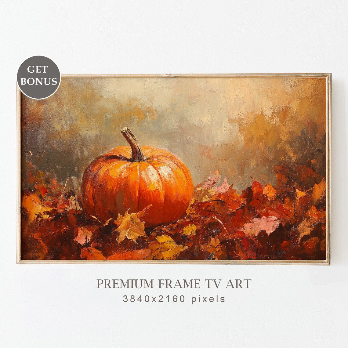 Orange Pumpkin Autumn Leaves Harvest Still Life Cozy Oil Poster