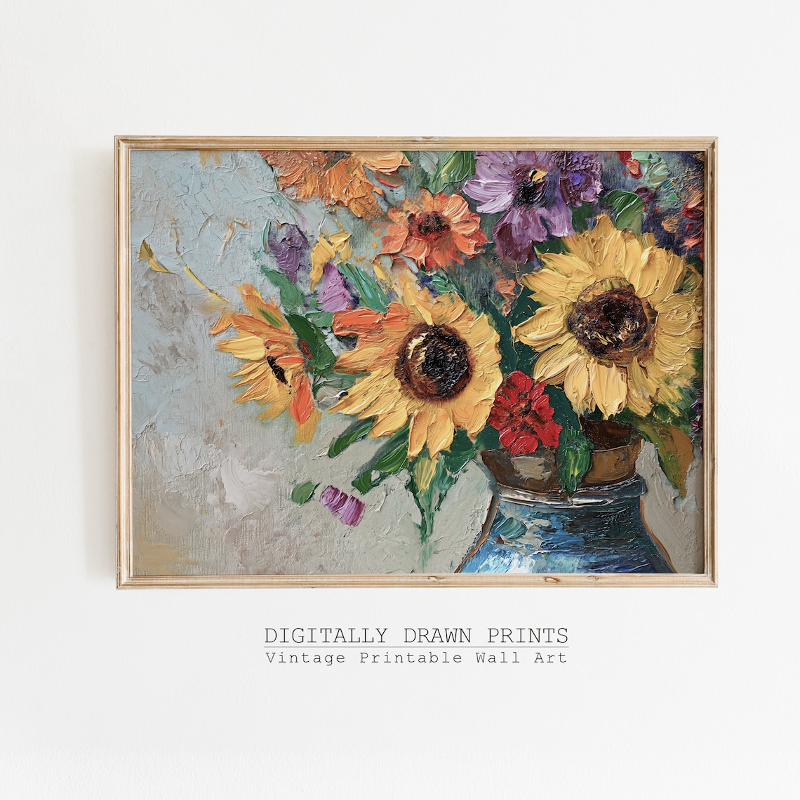 Vintage Sunflowers and Wildflowers Still Life Art Print
