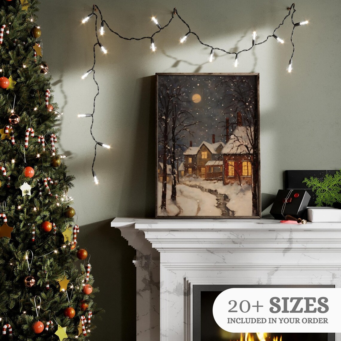 Vintage Christmas Winter Village Landscape Art Print - Image 3