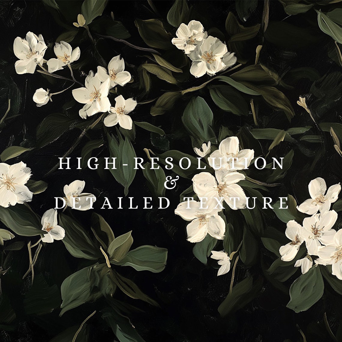 Dark Moody White Floral Blossoms on Black Botanical Night Print - Image 3