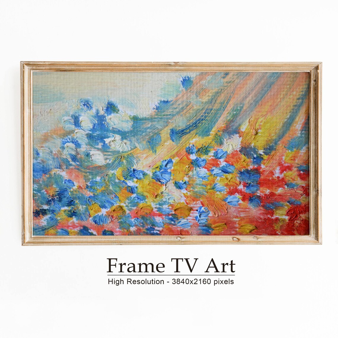 Colorful Abstract Wildflower Field Impasto Blue Yellow Red Art Poster