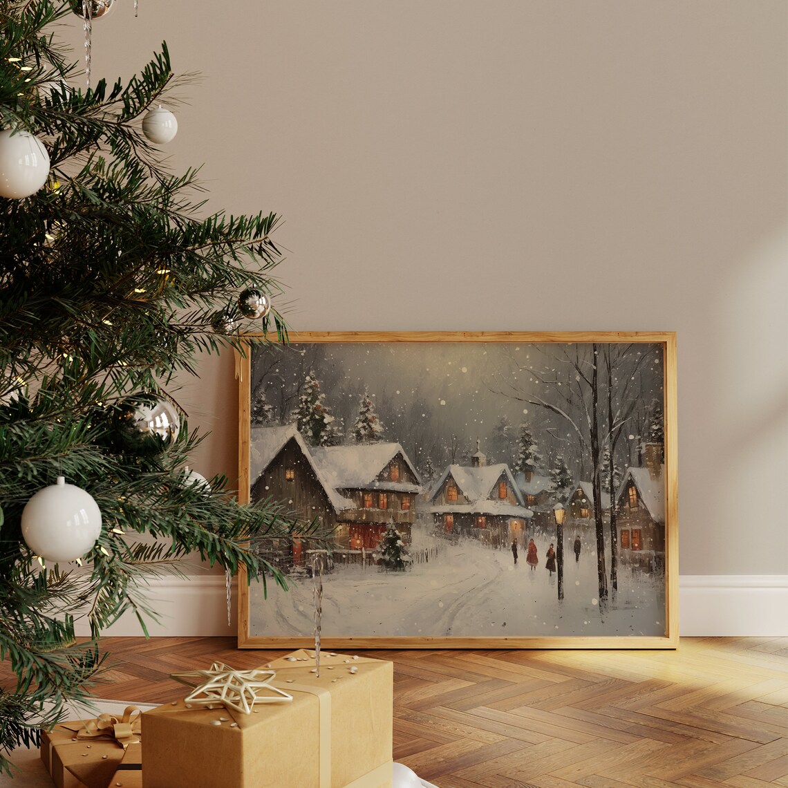 Christmas Village Oil-Painting-Style Art Print - Image 2