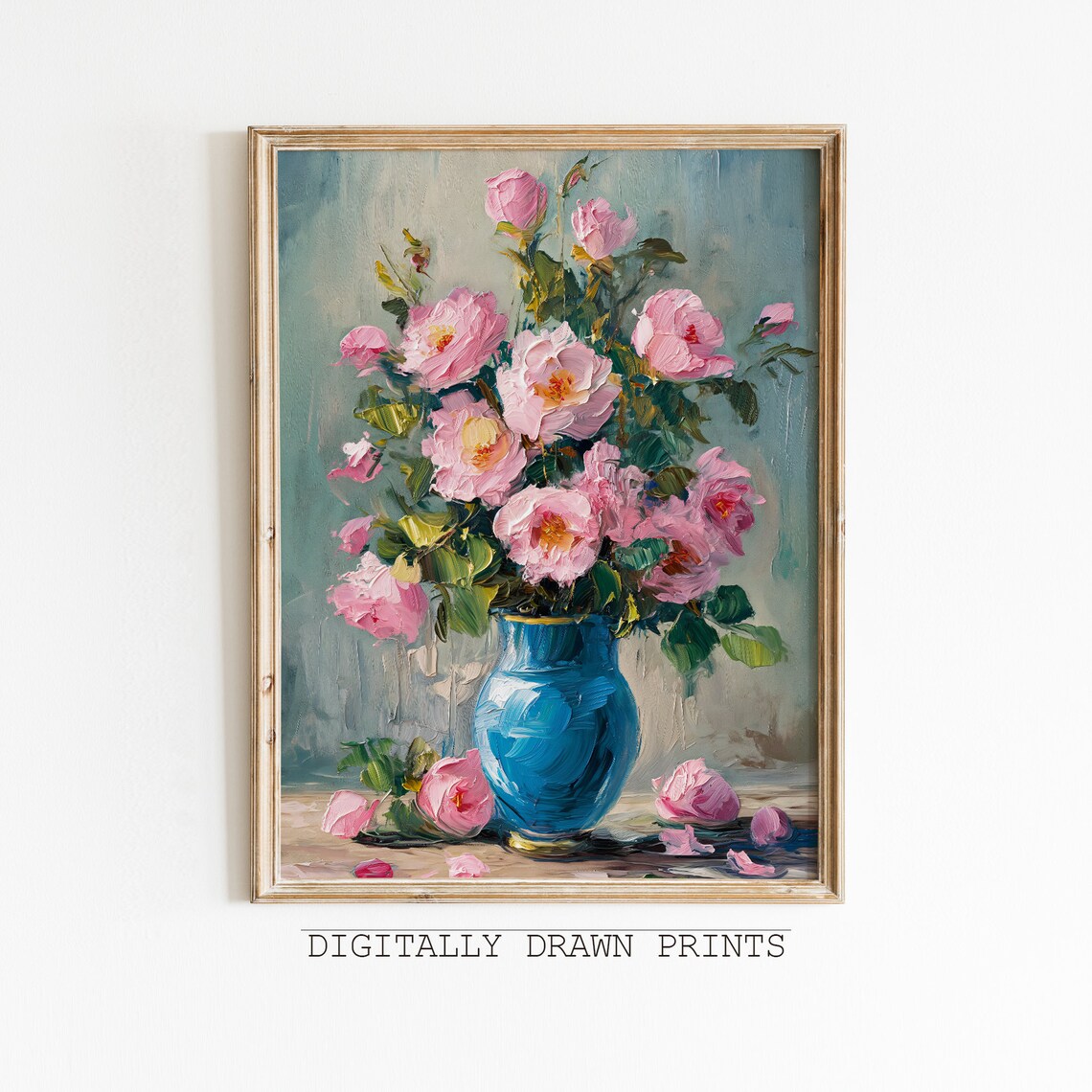 Vintage Roses In A Vase, Floral Still Life Art Print