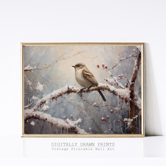 Vintage Christmas Tree With Bird Nest Poster Print