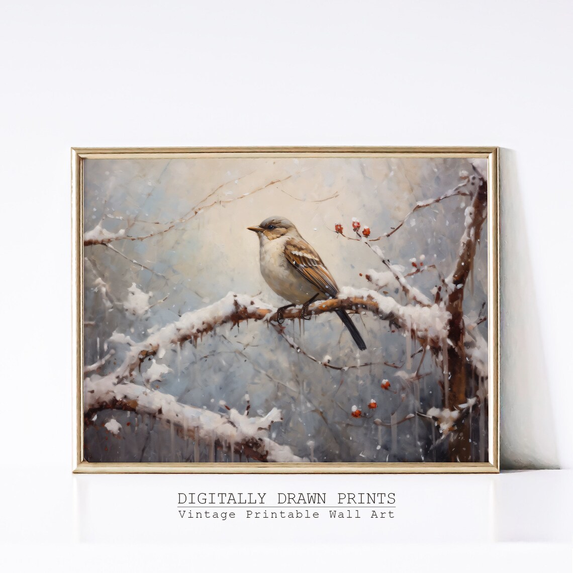 Vintage Christmas Tree With Bird Nest Poster Print