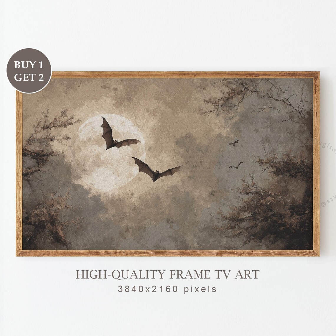Neutral Halloween Bats Vintage Painting Art Print
