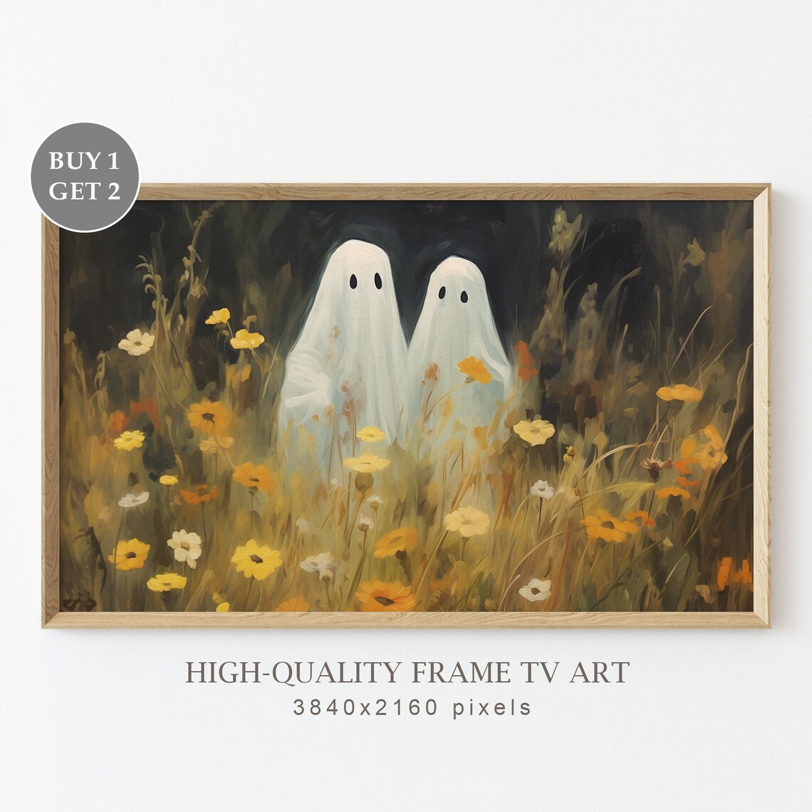 Halloween Ghosts In A Wildflowers Field Art Print