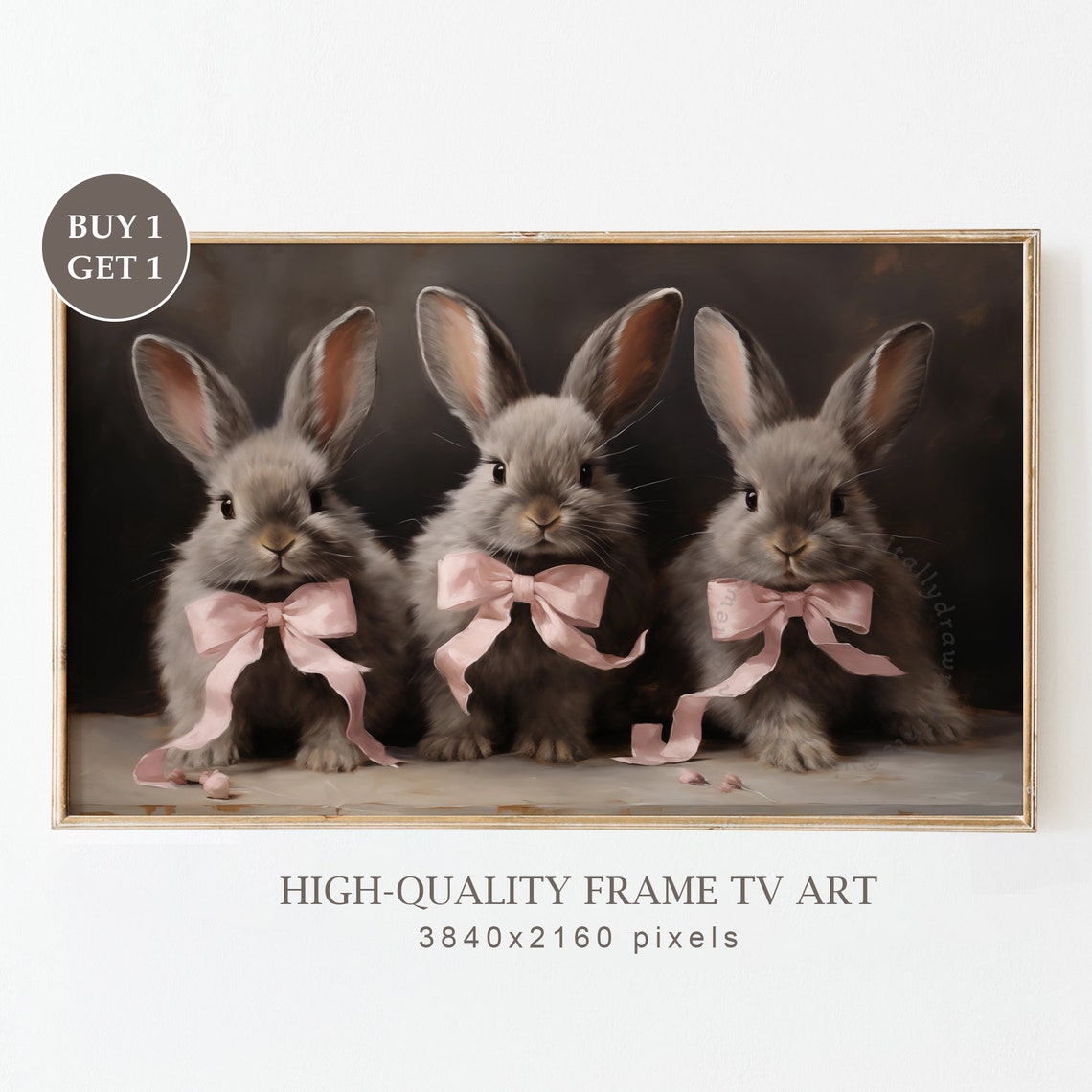 Three Baby Bunnies Pink Bows Moody Dark Vintage Easter TV Poster