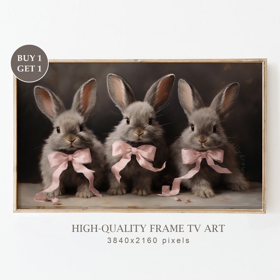 Vintage Easter Frame Tv Art Moody Oil Painting Of Easter Bunnies Moody Easter Decor Cottagecore Decor