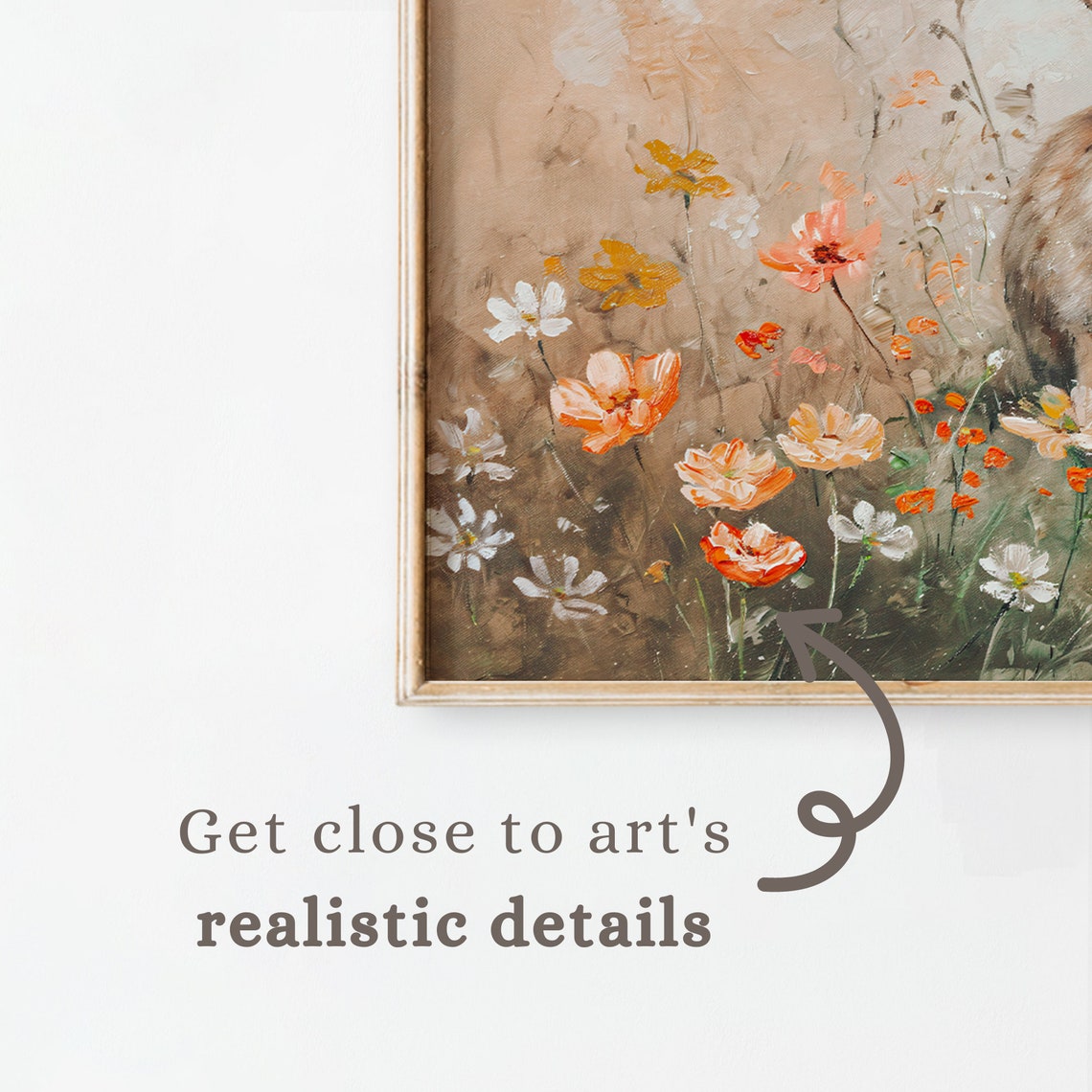 Two Rabbits in Blooming Wildflower Meadow Spring Bunny Art Print - Image 3