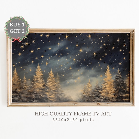 Christmas Snowy Pine Trees Under The Starry Night Art Print