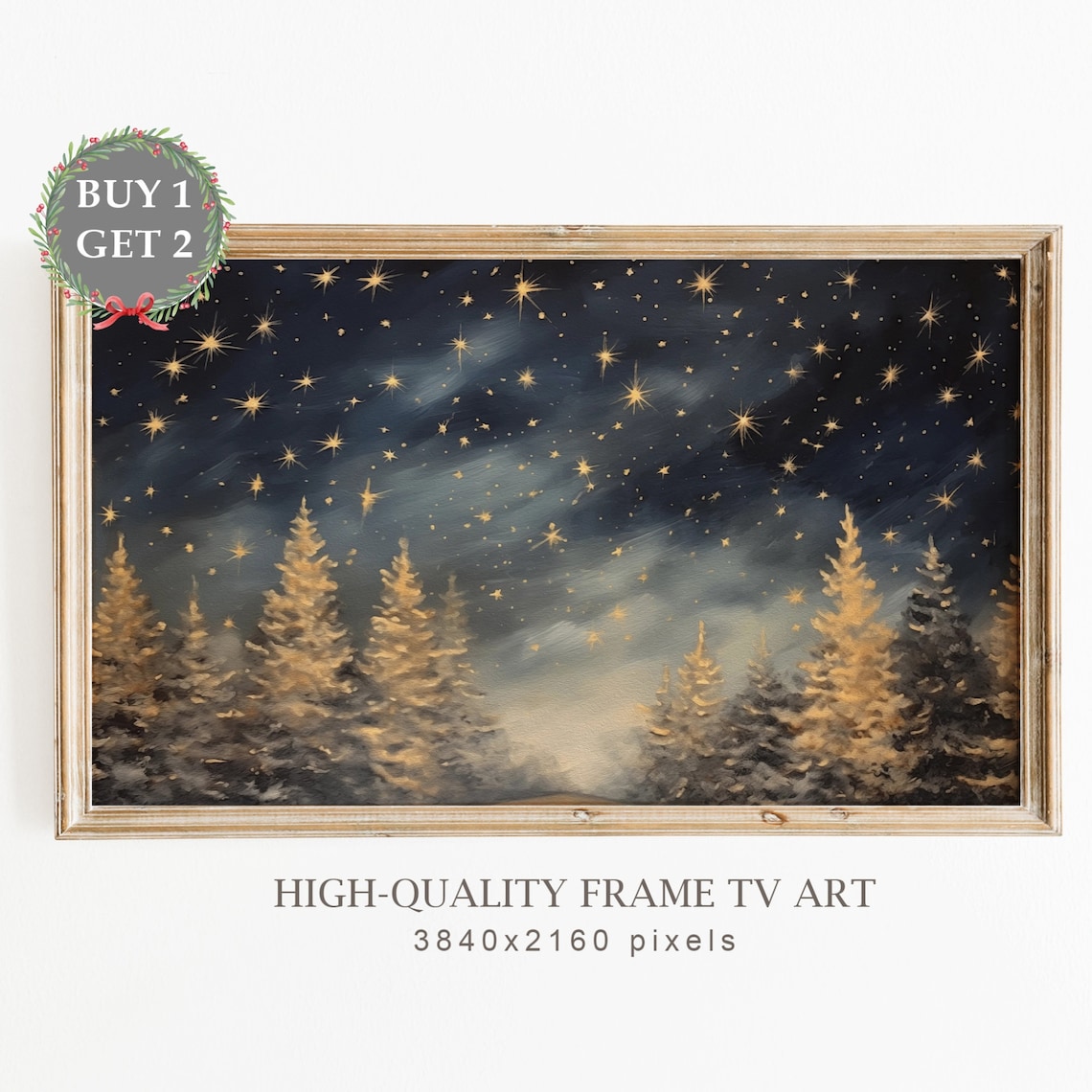 Christmas Snowy Pine Trees Under The Starry Night Art Print