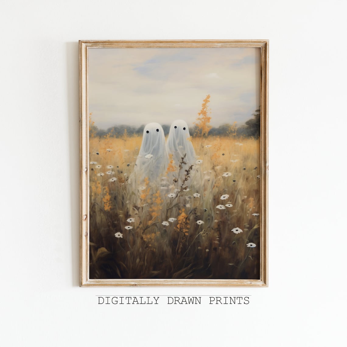 Cute Ghost Art Print, Vintage Halloween Farmhouse
