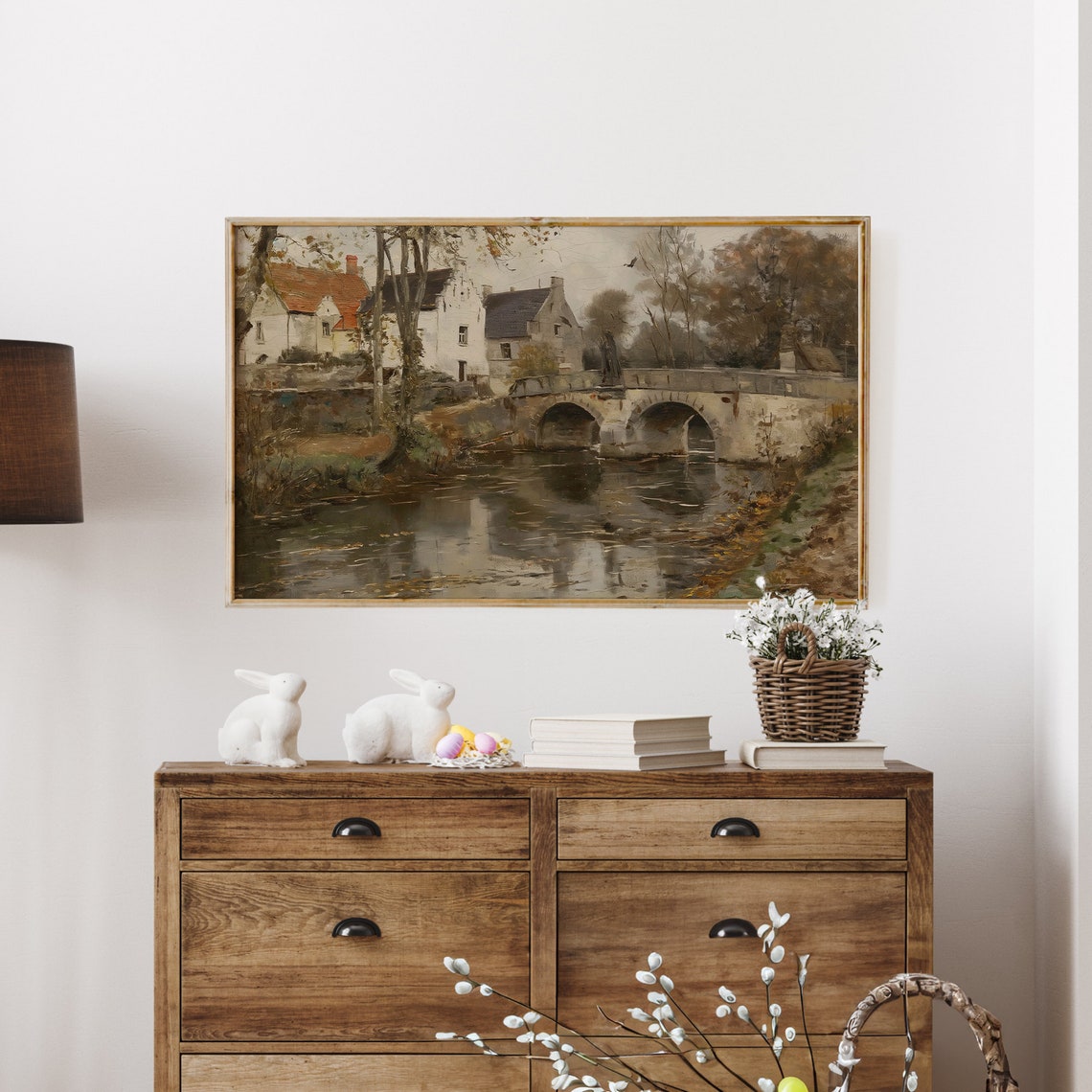 Moody Frame Tv Art Vintage Country Oil Painting Retro European Village Frame Tv Art Cottagecore Wall Art Decor - Image 5