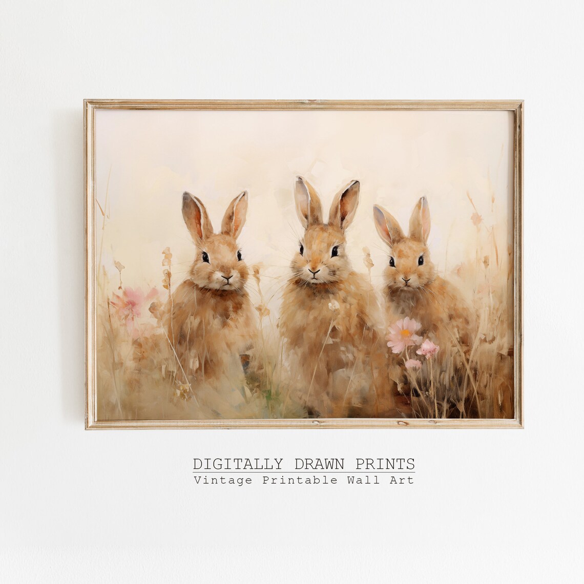 Easter Bunny Art Print, Farmhouse Wildflower Field