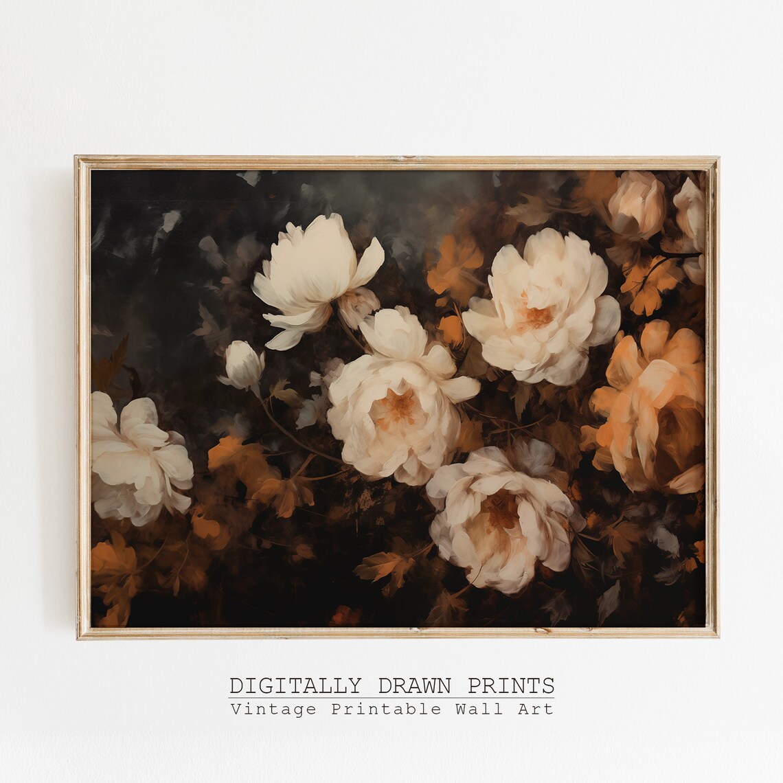 Dark Vintage Flowers Art Print, Neutral Rustic Floral - Image 5