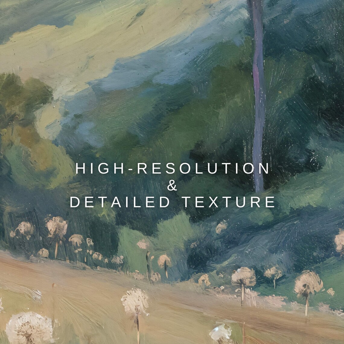 Spring Hillside Dandelion Puffs Countryside Vintage Oil Painting Wall Art - Image 2