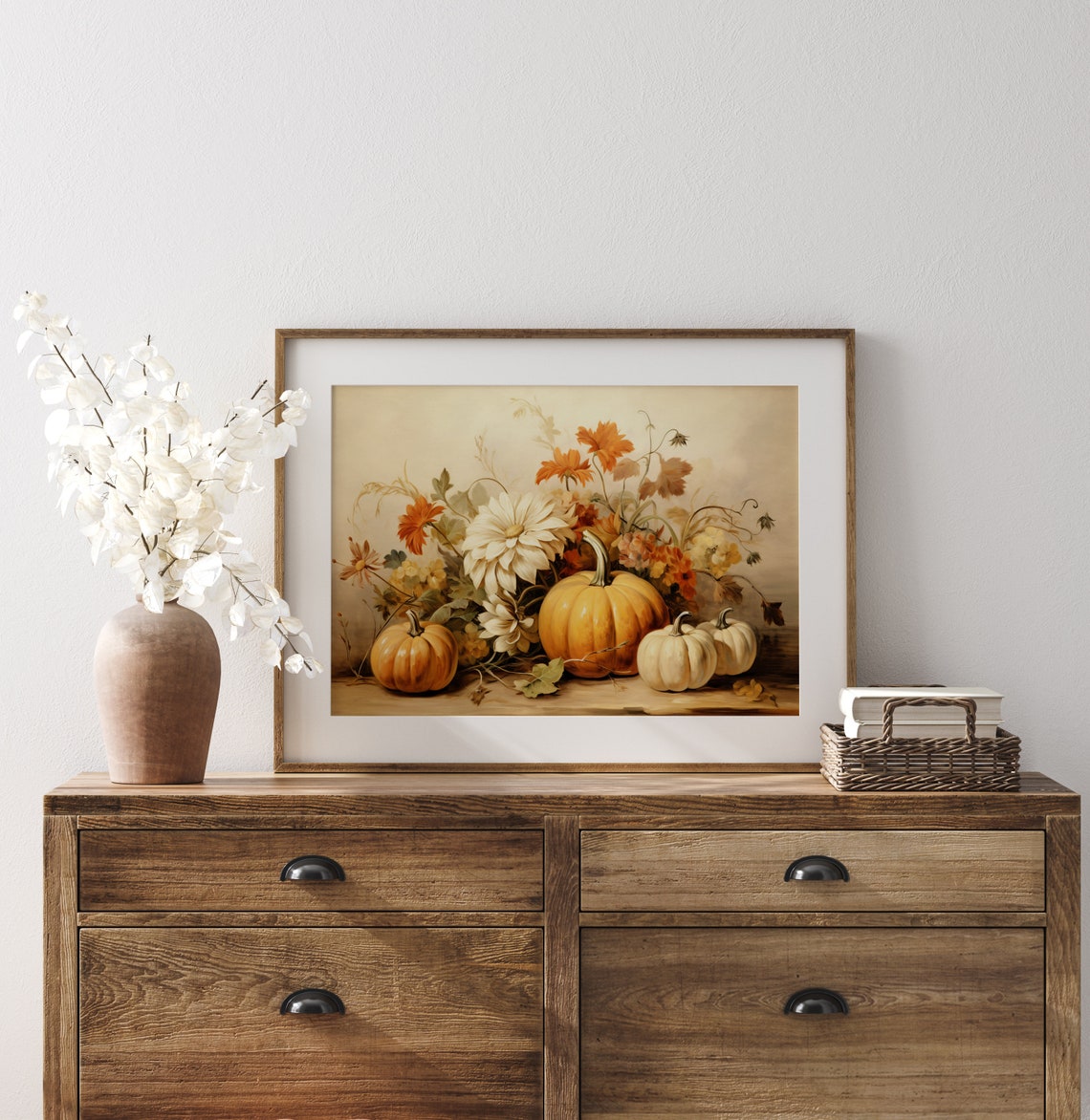 Vintage Fall Still Life Pumpkins And Wildflowers Rustic Harvest Poster - Image 2