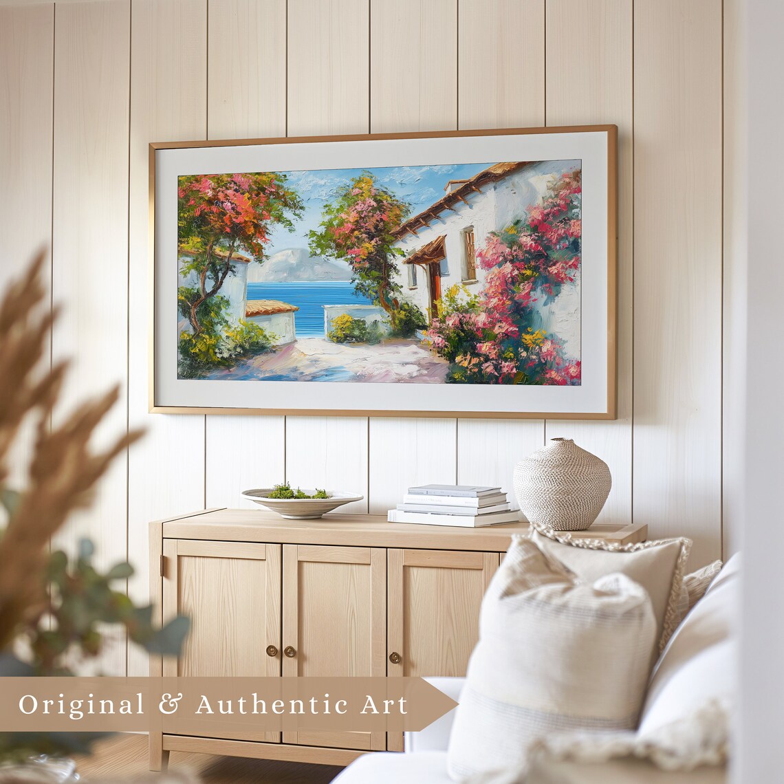 Mediterranean Coastal Alley Bougainvillea Whitewashed Village Seaview Poster - Image 4