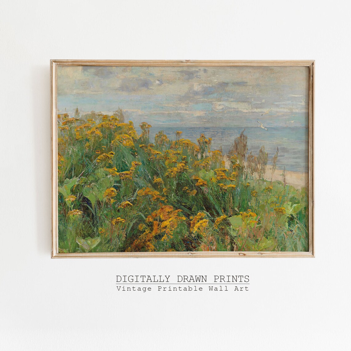 Vintage Coastal Landscape, Neutral Oil Painting Art Print