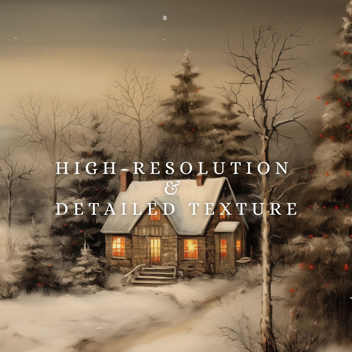Moody Christmas Scandinavian Vintage Town Art Print - Image 2