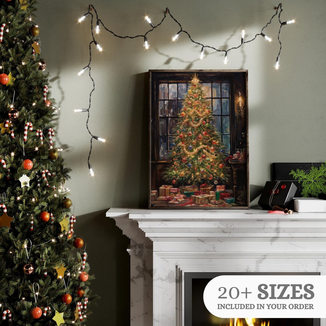 Vintage Christmas Tree Oil Painting Art Print - Image 3