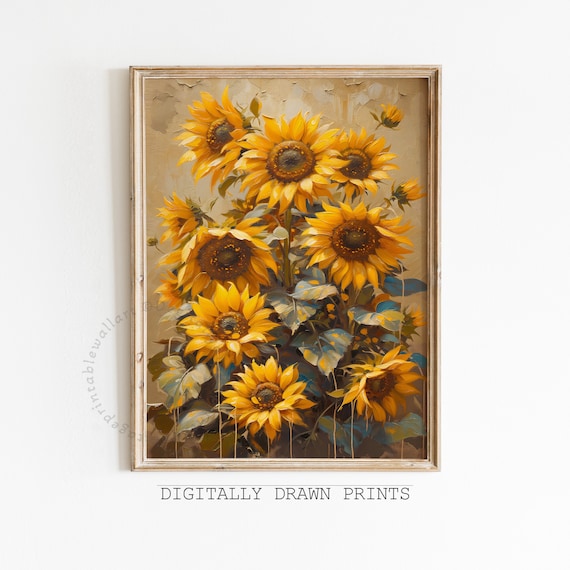 Wildflower Field Landscape, Vintage Floral Farmhouse Decor
