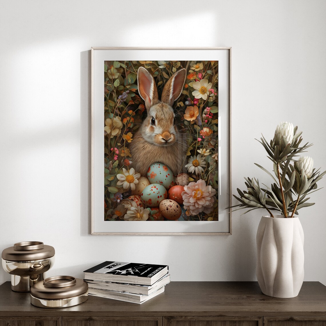 Vintage Easter Bunny Oil Painting Art Print - Image 3