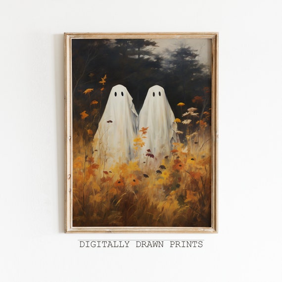 Cute Ghost Vintage Halloween Art Print, Farmhouse