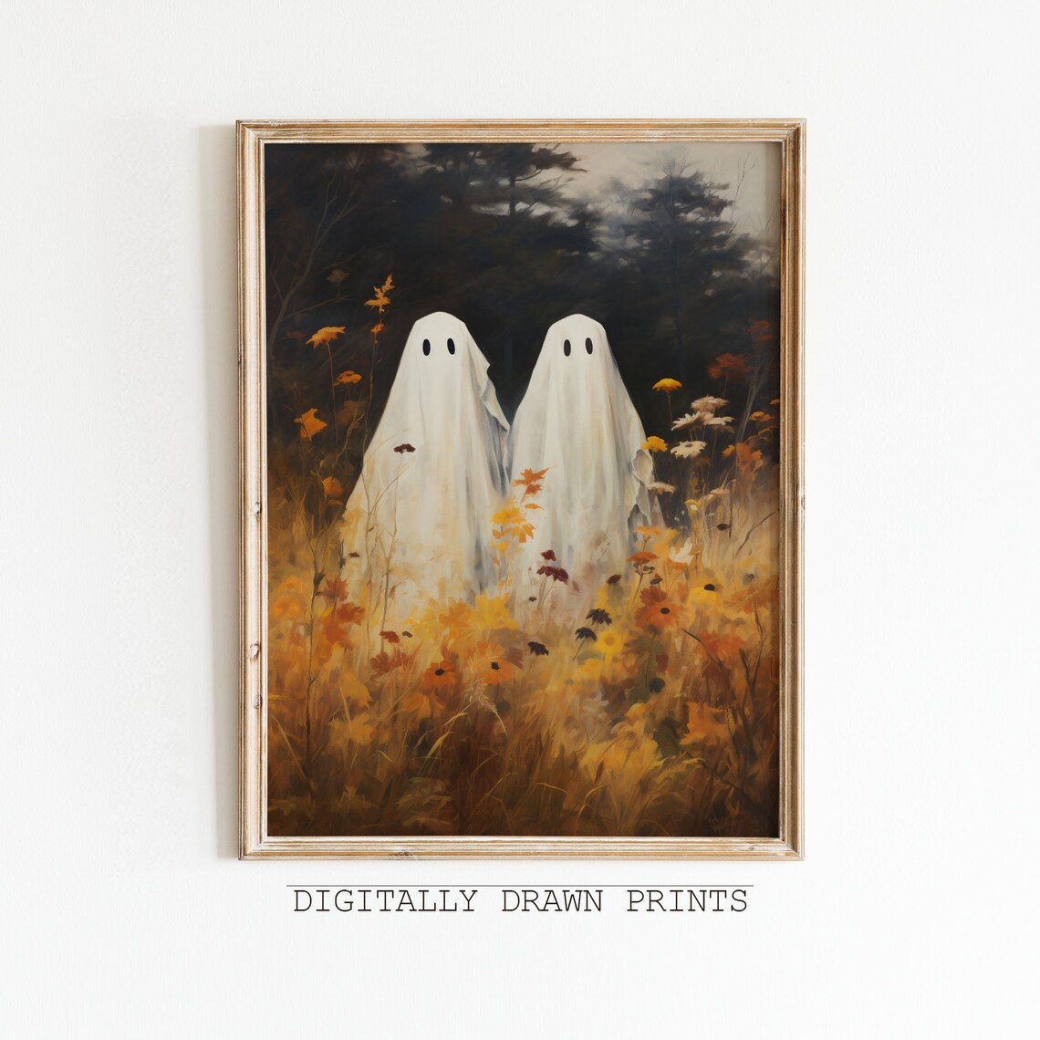 Cute Ghost Vintage Halloween Art Print, Farmhouse