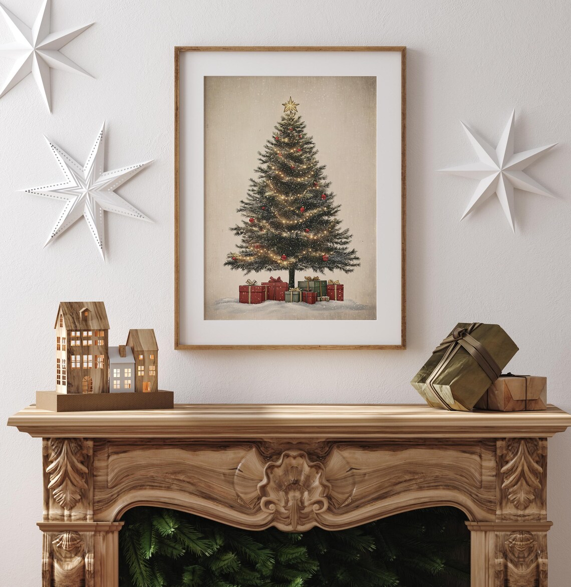 Neutral Christmas Tree Art Print, Rustic Farmhouse Decor - Image 4