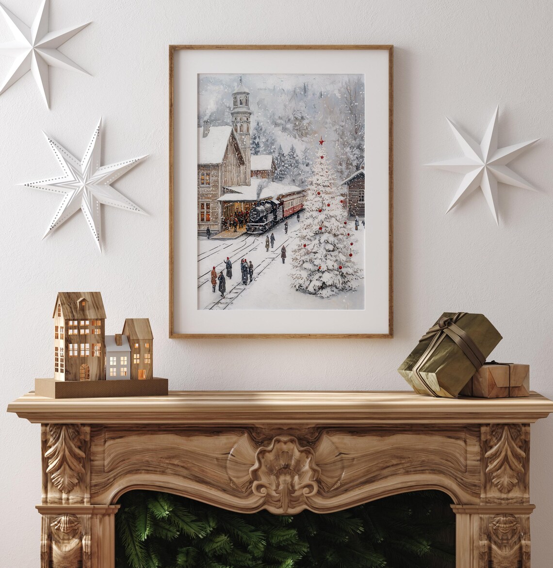Vintage Christmas Train Station Art Print, Holiday - Image 4