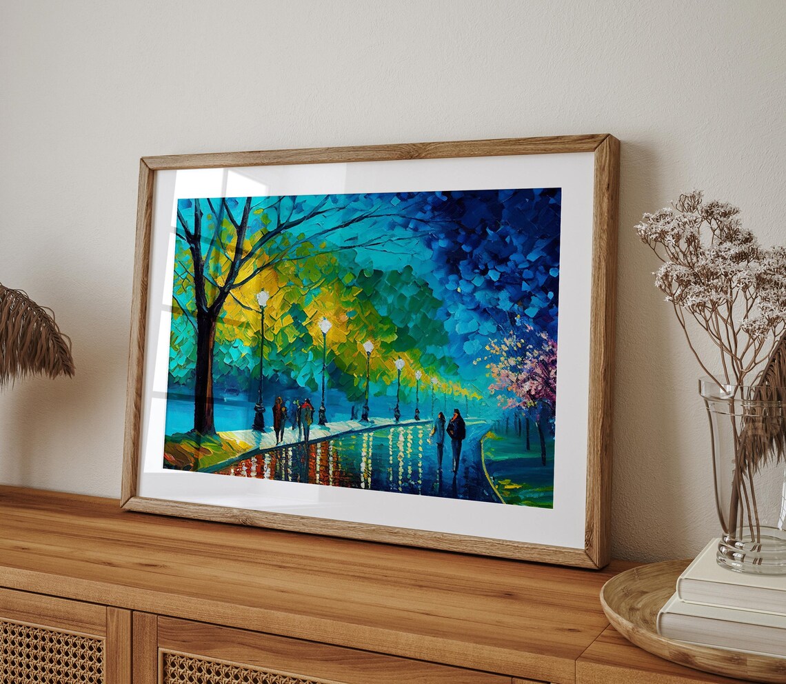 Abstract Spring Night Oil Painting Moody Landscape Home Decor Colourful Wall Art Wall Art - Image 3