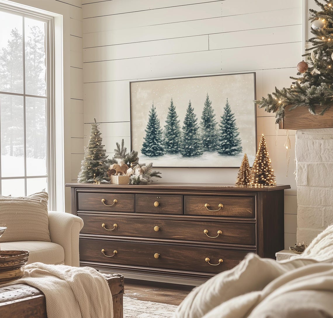 Christmas Frame Tv Art Snowy Evergreen Forest Painting Farmhouse Christmas Decor Seasonal Art For Tv Winter Landscape Tv Display - Image 3