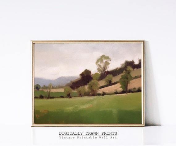 Vintage Landscape Painting Moody Farmhouse Painting Aesthetic Rustic Country Print