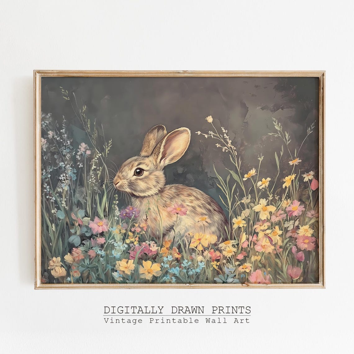 Dark Moody Easter Bunny Side Profile Wildflower Meadow Poster